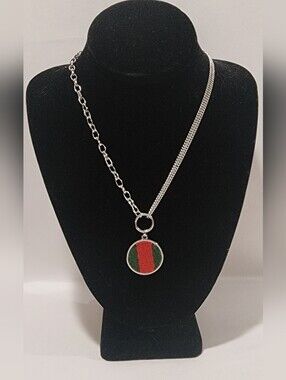 Gucci Web Stripe Silver Pendant Dual Two-Chain Stainless Steel Necklace